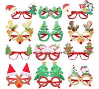 JOYIN Paquete de 12 anteojos de Navidad con marco de purpurina, anteojos de disfraces para artículos de fiesta de Navidad y regalos de fiesta, estilos surtidos (talla única)