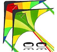 JOYIN Paquete de 2 Cometas Grandes Delta Kite Verde y Arco Iris fáciles de Volar, enormes Cometas para niños y Adultos con Cuerda de Cometa de 80 m, Beach para Juegos y Actividades al Aire Libre