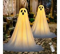 JOYIN Paquete de 2 decoraciones de Halloween de 50 pulgadas al aire libre, fantasma de pie, decoración de Halloween con cadena de luz cálida, decoraciones de fantasma de Halloween para patio, porche,
