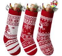 JOYIN - Paquete de 3 Medias navideñas de Punto de 45 cm, con Motivos de Reno, árbol de Navidad y Copos de Nieve, para Decorar el árbol de Navidad.