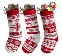 JOYIN - Paquete de 3 Medias navideñas de Punto de 45 cm, Grandes, de Hilo rústico, para Decorar Las Fiestas Familiares