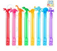 JOYIN Paquete de 32 burbujas de recuerdos de fiesta para niños, 8 colores de dinosaurio, mini varitas de burbujas, cesta de Pascua, juguetes de caja del tesoro, premios de aula para niños y niñas