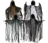JOYIN Paquete de 4 Piezas de Decoración de Fantasma de Halloween Colgante de 48 cm Juego de Parca Sin Rostro con Brazos Móviles en una Túnica de Terror Oscura para Decoraciones