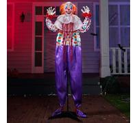 JOYIN Payaso de halloween de pie, Payaso hablando animatrónico espeluznante púrpura con movimiento y luz, decoraciones gigantes de halloween activadas por sonido para accesorios