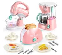 JOYIN Play Juguetes de Cocina, Juego de electrodomésticos de Cocina con cafetera, batidora, tostadora con Luces y Sonidos realistas, Regalo de cumpleaños para niños de 3 4 5 años (Rosa)