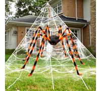 JOYIN Red de araña de Halloween para decoración al aire libre, 150 cm, araña gigante de 4,0 x 4,8 m, telaraña triangular, ideal para casas embrujadas en interiores y exteriores, fiestas de Halloween y