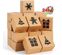 JOYIN Set de 24 Cajas de Galletas de Panadería de Cartón con Ventana Automática de 10,1 x 10,1 x 6,3 cm para Regalar Cupcakes, Galletas, Brownies, Donas y Trufas de Navidad