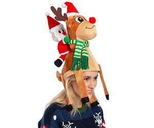 JOYIN Sombrero de reno de Navidad con Papá Noel montando un reno para fiestas de Navidad lindas y festivas, celebraciones, decoraciones, accesorios de disfraces