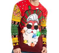 JOYIN Suéter feo para hombre iluminado para las vacaciones de Navidad con bombillas integradas (mediano, rojo Papá Noel)