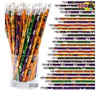 JOYIN Surtido de 108 lápices de Halloween con goma de borrar en 12 diseños, lápices de madera coloridos surtidos, juego de papelería temática para niños, truco o trato, premio de suministros de fiesta