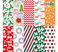 JOYIN Surtido de papel de seda para vacaciones (diez colores), juego de 150 piezas de diseño de Navidad sólido, surtido de papel de seda de regalo holográfico e impreso (20 x 20 pulgadas)