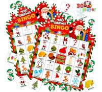 JOYIN Tarjetas de bingo de Navidad para 28 jugadores (5 x 5) para actividades familiares de niños, juegos de cartas de fiesta, juegos de aula escolar, suministros de fiesta de Turquía.