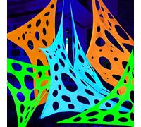 JOYIN Telaraña de Halloween de 1000 pies Cuadrados, decoración al Aire Libre, telarañas Gigantes Que Brillan en la Oscuridad, telaraña elástica Flexible en Blanco (Azul por la Noche), Verde, Naranja