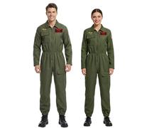Joyincoser Disfraz de piloto de combate para mujer, hombre, avión de combate, color verde militar, suelto, ropa militar, cosplay para adultos, carnaval, Halloween, fiesta (S)
