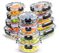 JoyJolt 24 recipientes de almacenamiento de vidrio de borosilicato con tapas, 12 recipientes herméticos/aptos para congelador, para despensa y cocina, recipiente de preparación de comidas para
