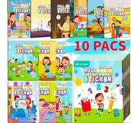 JoyJoyful Juegos de Libros de Pegatinas, 10 Piezas, Azul, Art déco, Papel, A prueba de agua, Outdoor, Libro, Sticker Book, Animal, Fruta, Color, Fútbol, Niños 2-6 años