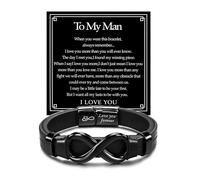 Joykee Regalo para mis hombres hijo hombre papá pulsera de cuero para hombres niños Infinity pulseras de cuero negro con cierre magnético de acero inoxidable cumpleaños cumpleaños regalo de San