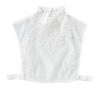 JOYKK Blusa de niña para Mujer Falso Cuello Alto con Volantes Crochet Apliques de Encaje Floral Decoración Color sólido Señoras Desmontables Camisas Medias elásticas - Blanco
