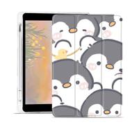 JOYLAND Bonita funda con diseño de pingüino para iPad de 9ª/7ª/8ª generación de 10.2 pulgadas con soporte para lápices, TPU transparente plegable para iPad 2021/2020/2019, cubierta trasera inteligente
