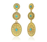 Joyline Western Cowboys Cowgirls - Pendientes vintage ovalados de concho turquesa para mujer, aretes colgantes de concho de campo, trajes de concierto occidental, regalos de joyería occidental, talla