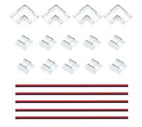 JOYLIT Conector de Tira LED COB SMD de 2 Pines de 10MM, Conectores Transparente sin Soldadura, 10 Conectores Reconexión Recta, 4 Conectores de Esquina en L, 5 Piezas de Cables 20AWG