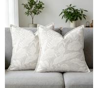 Joymaison Fundas Cojines 45x45 Juego de 2 Blanco Hojas Tropicales Chenille