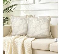 Joymaison Fundas Cojines 45x45 Juego de 2 Funda de Almohada Blanco Hojas Tropicales Verano Cojines Fundas Hojas de Palma Jacquard Chenille Suave Cojine Decorativas para Sofá Salón Silla