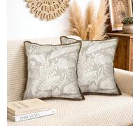 Joymaison Fundas Cojines 45x45 Juego de 2 Funda de Almohada Marrón Hojas Tropicales Verano Cojines Fundas Hojas de Palma Jacquard Chenille Suave Cojine Decorativas para Sofá Salón Silla