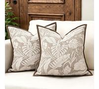Joymaison Fundas Cojines 45x45 Juego de 2 Marrón Hojas Tropicales Chenille