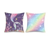 Joymaison Fundas Cojines 45x45 Juego de 2 Niñas Sirena Morada Arcoíris | Fundas de Almohada Océano Estrella Mar Guardería para Decorativo Hogar Sofa Sillas