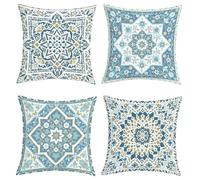 Joymaison Fundas Cojines 45x45 Juego de 4 Funda de Almohada Bohemio Azul Florales Cojines Fundas Retro Geométrico Mandala Flores Cojine Decorativas para Sofá Salón Silla