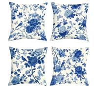 Joymaison Fundas Cojines 45x45 Juego de 4 Funda de Almohada Chinoiserie Azul Blanco Flores Cojines Fundas Retro Flor Pájaro Cojine Decorativas para Sofá Salón Silla