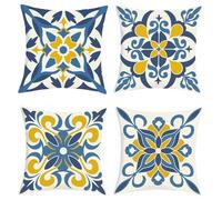 Joymaison Fundas Cojines 45x45 Juego de 4 Funda de Almohada Flor Azul Mediterráneo Cojines Fundas Floral Geométrico Marroquí Mandala Cojine Decorativas para Sofá Salón Silla