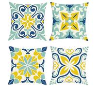 Joymaison Fundas Cojines 45x45 Juego de 4 Funda de Almohada Flor Boho Mediterránea Cojines Fundas Floral Geométrico Marroquí Mandala Cojine Decorativas para Sofá Salón Silla