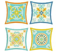 Joymaison Fundas Cojines 45x45 Juego de 4 Funda de Almohada Flor Mediterránea Cojines Fundas Floral Geométrico Mandala Marroquí Cojine Decorativas para Sofá Salón Silla