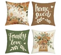Joymaison Fundas Cojines 45x45 Juego de 4 Funda de Almohada Flores Vintage Boho Verano Cojines Fundas Floral Hojas de Eucalipto Cojine Decorativas para Sofá Salón Silla