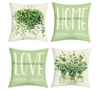 Joymaison Fundas Cojines 45x45 Juego de 4 Funda de Almohada Hoja Verde Botánico Verano Cojines Fundas Planta Verde Primavera Cojine Decorativas para Sofá Salón Silla