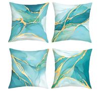 Joymaison Fundas Cojines 45x45 Juego de 4 Funda de Almohada Mármol Turquesa Cojines Fundas Mármol Cerceta Moderno Abstracto Arte Estética Cojine Decorativas para Sofá Salón Silla