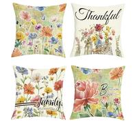 Joymaison Fundas Cojines 45x45 Juego de 4 Funda de Almohada Primavera Acuarela Florales Cojines Fundas Flores Margaritas Hoja Jardín Cojine Decorativas para Sofá Salón Silla