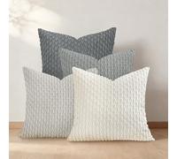 Joymaison Fundas Cojines 45x45 Juego de 4 Funda de Almohada Rayas Gris Corduroy Boho Primavera Cojines Fundas Súper Suave Moderna Cojine Decorativas para Sofá Salón Silla