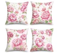 Joymaison Fundas Cojines 45x45 Juego de 4 Funda de Almohada Rosa Peonía Flores Primavera Cojines Fundas Verano Floral Cojine Decorativas para Sofá Salón Silla