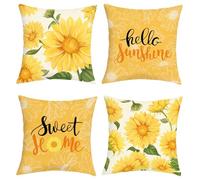 Joymaison Fundas Cojines 45x45 Juego de 4 Funda de Almohada Verano Girasol Flores Cojines Fundas Amarillo Girasol Cojine Decorativas para Sofá Salón Silla