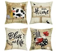Joymaison Fundas Cojines 45x45 Juego de 4 Modernas Funda de Almohada Animales Vaca Cojines Fundas Campo Ganado Vacas Cojine Decorativas para Sofá Salón Silla
