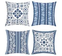 Joymaison Fundas Cojines 45x45 Juego de 4 Modernas Funda de Almohada Flores Azul Chinoiserie Cojines Fundas Vintage Florales Pájaros Cojine Decorativas para Sofá Salón Silla