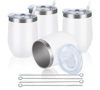 Joymaking 4 vasos de vino de acero inoxidable sin vapor con tapa, doble pared Unbreakable Travel vasos para leche, café, vino, cerveza, champán, cócteles, color blanco