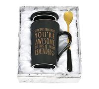 Joymaking Dankschön Geschenke für Frauen mit Spruch - Somtimes you forget you are awesome - Geburtstags- Weihnachtsgeschenke für Freund Mitarbeiter Kaffeasse mit GeschenkBox, 14oz schwarz