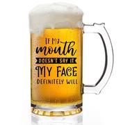 Joymaking Divertido vaso de cerveza para hombres y mujeres, If My Mouth Doesn't say it My Face Will, regalos divertidos para hombres, compañeros de trabajo, amigos, 0,5 L