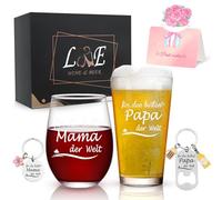 Joymaking Juego de copa de vino y vaso de cerveza con grabado - para la mejor mamá y el mejor papá del mundo, regalos para padres papá mamá, regalo personalizado para padres para el día de la madre y