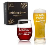 Joymaking Juego de copas de vino y cerveza con grabado, regalo para el día del padre, regalo para padres, los mejores regalos para papá mamá, regalos pernasonlizados para padres para el día de la