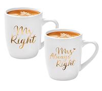 Joymaking Juego de tazas de café Mr Right y Mrs Always Right Set de regalo de boda para recién casados, Mr y Mrs, 2 unidades, regalo para boda, cumpleaños, juego de tazas de café de 12 oz